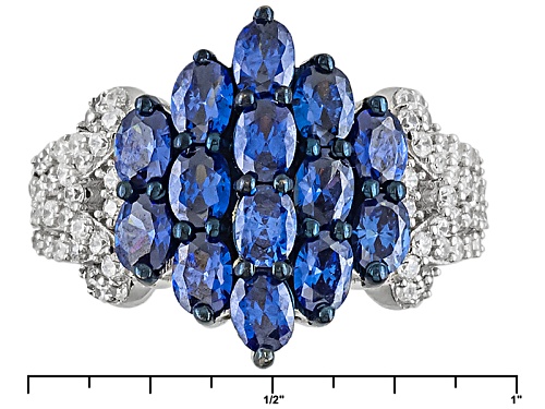 Pre-Owned Bella Luce ® 5.46ctw Sapphire And White Diamond Simulants Rhodium Over Sterling Silver Rin - Size 12