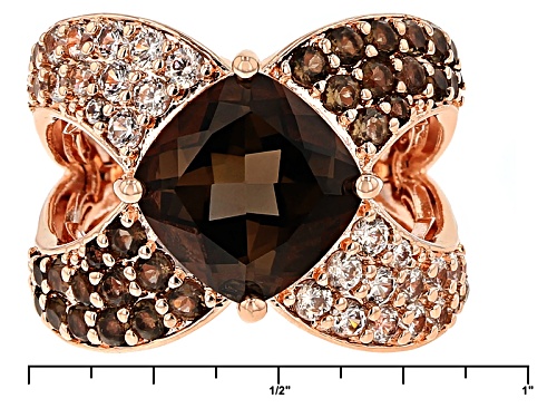 Pre-Owned Timna Jewelry Collection™ 4.62ctw Smoky Quartz With 1.05ctw White Zircon Copper Ring - Size 7