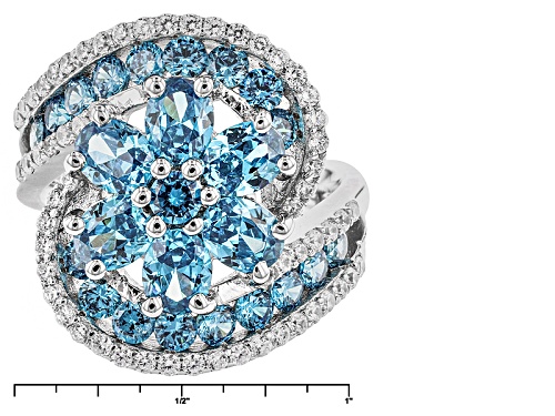Pre-Owned Bella Luce ® 5.85ctw Neon Apatite And White Diamond Simulants Rhodium Over Sterling Silver - Size 7