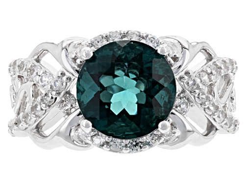 Pre-Owned 3.25ct Round Teal Fluorite And .80ctw Round White Zircon Sterling Silver Ring - Size 7