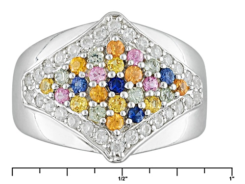 Pre-Owned .63ctw Round Multi-Sapphire And .51ctw Round White Zircon Sterling Silver Ring - Size 6