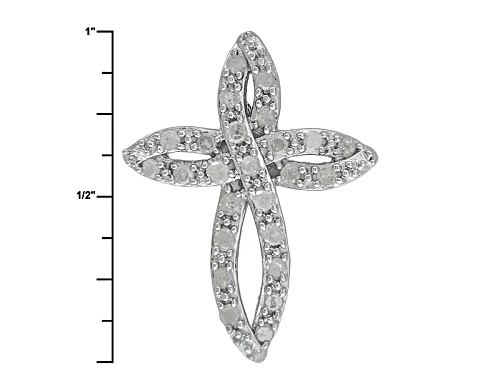 .50ctw Round White Diamond Rhodium Over Sterling Silver Cross Pendant With 18