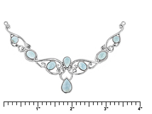 Pear Shape, Oval And Round Cabochon Larimar Sterling Silver Adjustable Necklace - Size 18