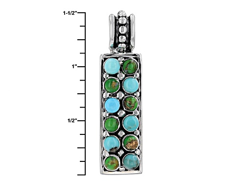 3mm Cabochon Round Blue And Green Mexican Turquoise Sterling Silver Pendant With Chain