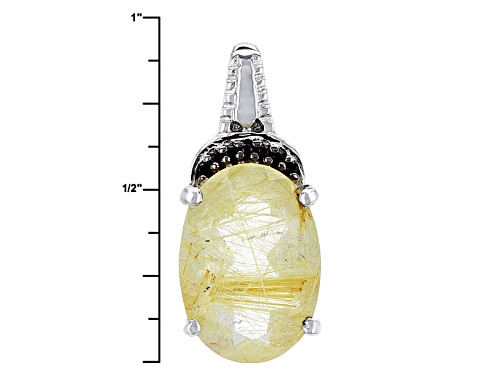 3.75ct Oval Rutilated Quartz & .03ctw Round Black Spinel Rhodium Over Sterling Silver Pendant/Chain