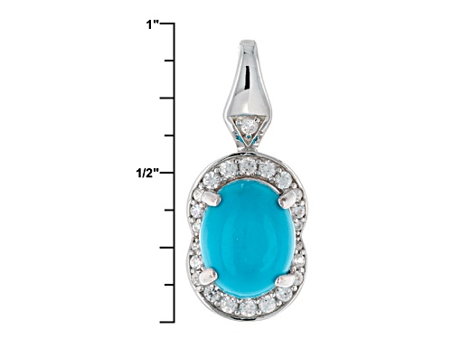 10x8mm Oval Sleeping Beauty Turquoise And .32ctw White Zircon Sterling Silver Pendant With Chain
