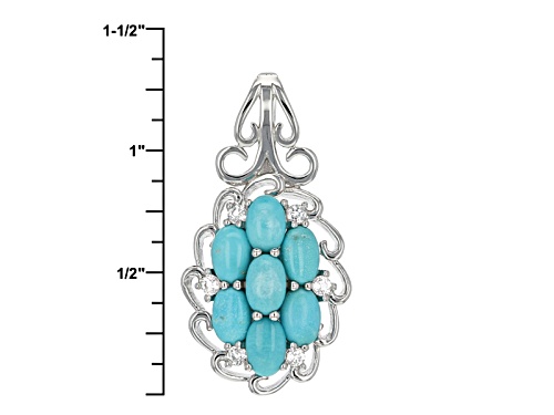 6x4mm Sleeping Beauty Turquoise And .20ctw White Topaz Rhodium Over Silver Pendant With Chain