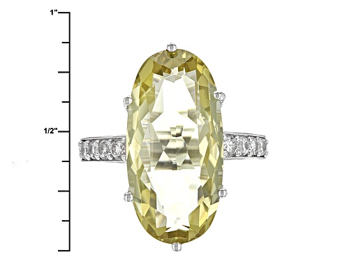 8.80ct Oval Canary Yellow Quartz And .38ctw Round White Zircon Sterling Silver Ring - Size 11