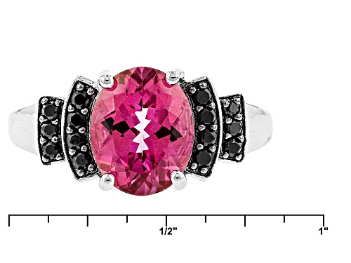 2.13ct Oval Pink Danburite And .24ctw Round Black Spinel Sterling Silver Ring - Size 8