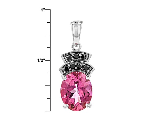 2.12ct Oval Pink Danburite And .12ctw Round Black Spinel Sterling Silver Pendant With Chain