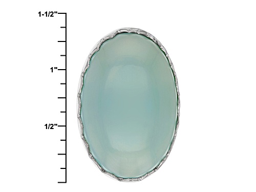 30x20mm Cabochon Oval Aqua Color Chalcedony Sterling Silver Solitaire Ring - Size 7