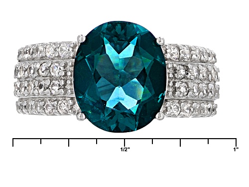 5.19ct Oval Teal Fluorite With 1.23ctw Round White Zircon Sterling Silver Ring - Size 9