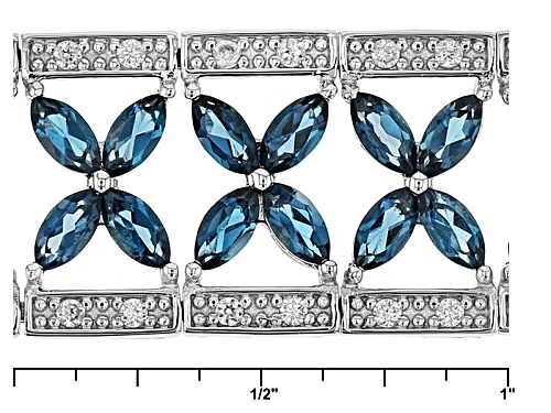 6.12ctw Marquise London Blue Topaz And .64ctw Round White Zircon Sterling Silver Bracelet - Size 8