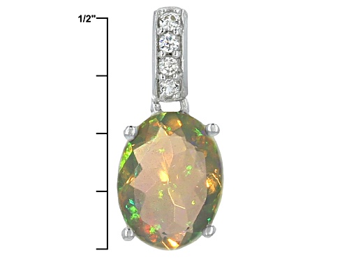 .63ct Oval Ethiopian Opal And .08ctw Round White Zircon Sterling Silver Pendant With Chain