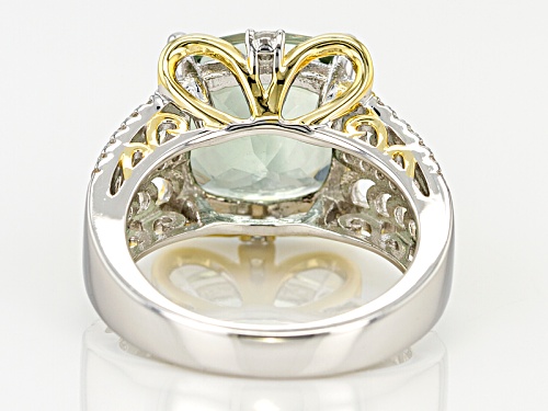 5.53ct Square Cushion Green Amethyst And .41ctw Round White Zircon Two-Tone Sterling Silver Ring - Size 10
