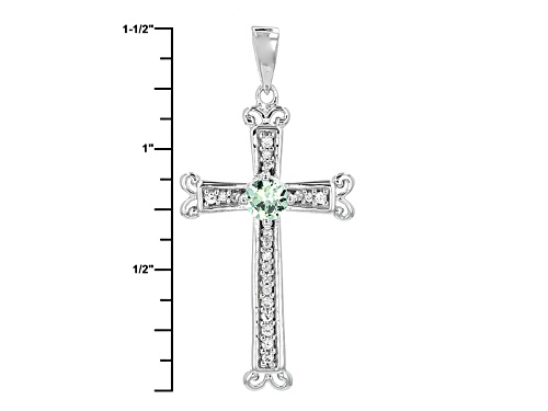 .32ct Round Tsavorite And .13ctw Round White Zircon Sterling Silver Cross Pendant And Chain