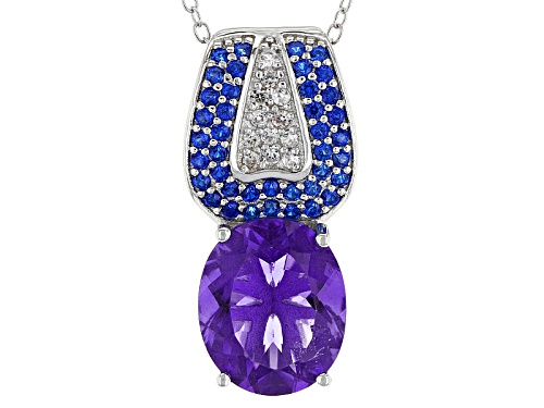 4.00ct Color Change Blue Fluorite, .51ctw Lab Blue Spinel, And .15ctw Zircon Silver Pendant W/Chain