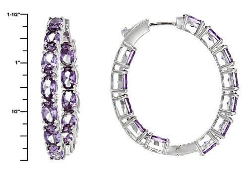 12.43ctw Purple Lab Created Color Change Sapphire Rhodium Over Silver Inside/Outside Hoop Earrings