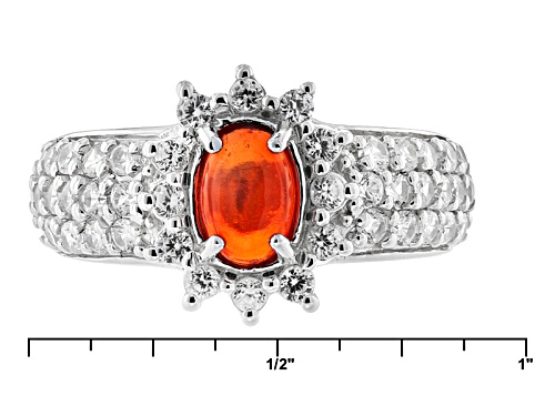 .41ct Oval Cabochon Orange Ethiopian Opal With 1.35ctw Round White Zircon Sterling Silver Ring - Size 10