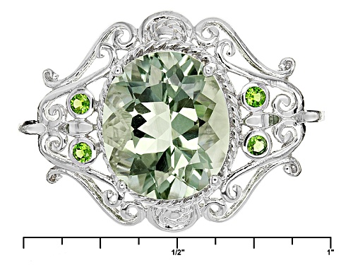 11.86ctw Green Prasiolite And Russian Chrome Diopside Rhodium Over Sterling Silver 3-Stone Bracelet - Size 7.25