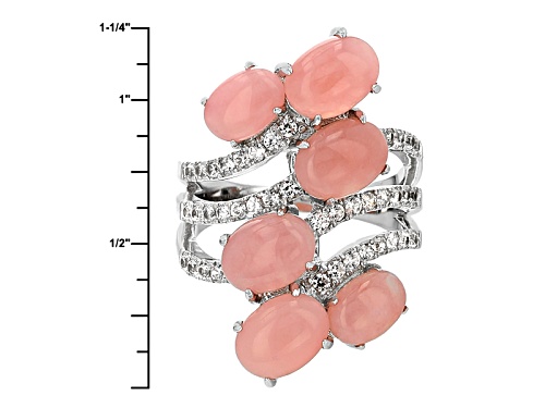 8x6mm And 7x5mm Oval Cabochon Peruvian Pink Opal And .72ctw Round White Zircon Sterling Silver Ring - Size 6