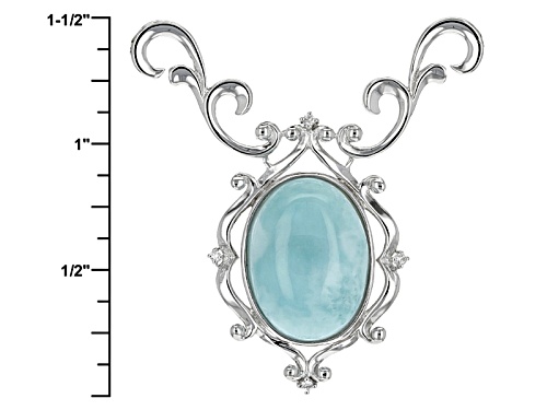 16x12mm Cabochon Oval Larimar And .02ctw Round White Zircon Rhodium Over Sterling Silver Necklace - Size 18