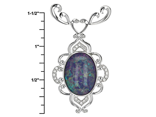 16x12mm Oval Coober Pedy Opal Triplet And .12ctw Round White Zircon Sterling Silver Necklace - Size 18