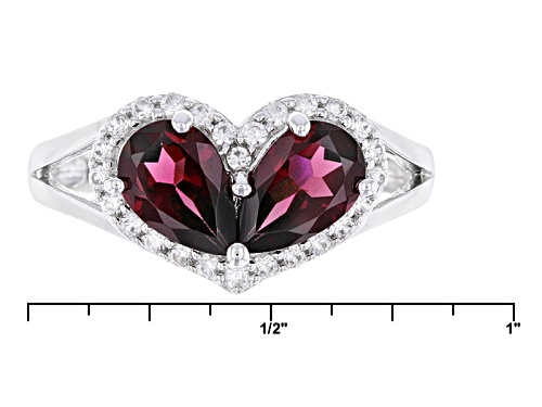 1.73ctw Pear Shape raspberry color Rhodolite And .19ctw Round White Zircon Sterling Silver Ring - Size 8