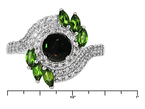 1.41ctw Black Ethiopian Opal With Russian Chrome Diopside And White Zircon Sterling Silver Ring - Size 11