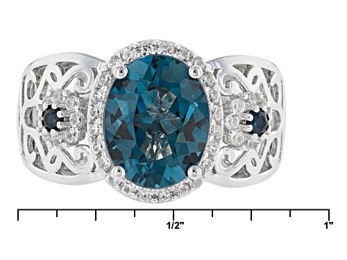 2.76ct Oval London Blue Topaz, .09ctw Blue Sapphire, And .34ctw White Zircon Sterling Silver Ring - Size 9