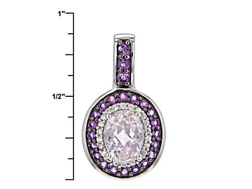 1.47ct Kunzite With .52ctw Amethyst And .13ctw White Zircon Rhodium Over Silver Pendant With Chain