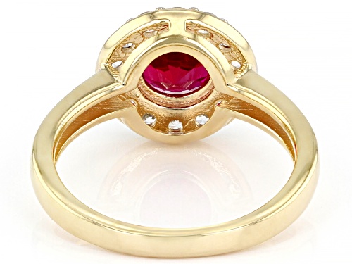 1.32ct Round Lab Created Ruby with 0.70ctw White Zircon 18k Yellow Gold Over Silver Halo Ring - Size 7