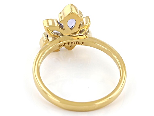 1.11ctw Mixed Shape Tanzanite 18k Yellow Gold Over Sterling Silver Asymmetrical Flower Ring - Size 6