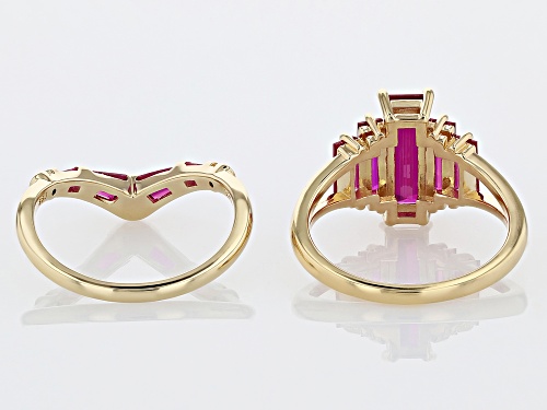 3.23ctw Lab Created Ruby 18k Yellow Gold Over Sterling Silver Set Of 2 Stackable Rings - Size 9