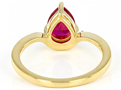 1.07ct Pear Lab Created Ruby And 0.05ctw White Diamond Accent 18k Yellow Gold Over Silver Ring - Size 9