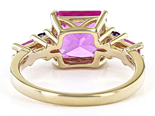 4.58ctw Lab Created Pink Sapphire And 0.19ctw African Amethyst 18k Yellow Gold Over Silver Ring - Size 9