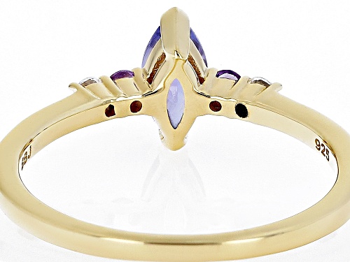 0.47ct Tanzanite with 0.05ctw Amethyst & 0.09ctw White Zircon 18k Yellow Gold Over Silver Ring - Size 10