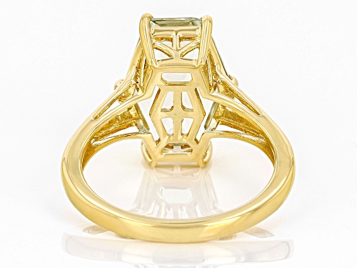 3.72ctw Elongated Hexagon Prasiolite 18k Yellow Gold Over Silver Ring - Size 7