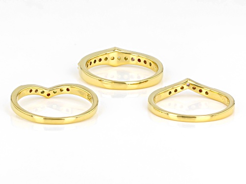 0.75ctw Multi Color Sapphire 18k Yellow Gold Over Sterling Silver Stackable Ring Set of 3 - Size 8