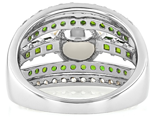 9mm White Cultured Freshwater Pearl With Chrome Diopside & Zircon 18k Yellow Gold Over Silver Ring - Size 7