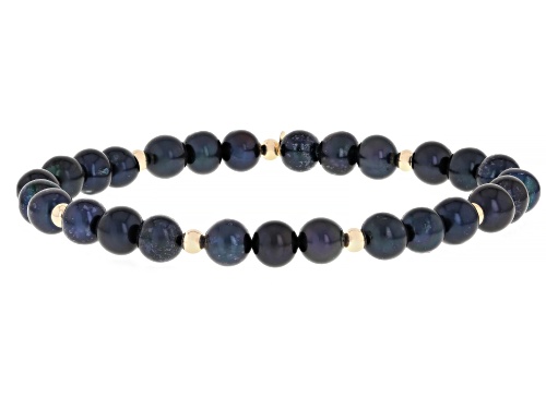 5mm White & Black Cultured Freshwater Pearl 14k Yellow Gold Stretch Bracelets Set of 2