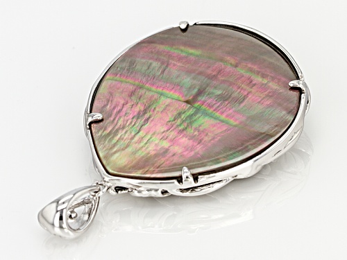 Black Cultured Mother Of Pearl Rhodium Over Sterling Silver Floral Pendant