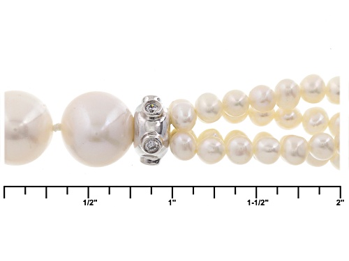 3-13mm White Cultured Freshwater Pearl With 0.6ctw Bella Luce® Rhodium Over Silver 18