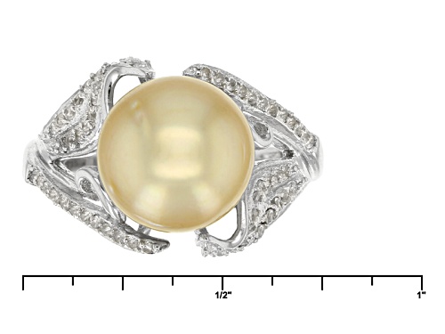 10-11mm Golden Cultured South Sea Pearl With .20ctw White Topaz Rhodium Over Sterling Silver Ring - Size 11