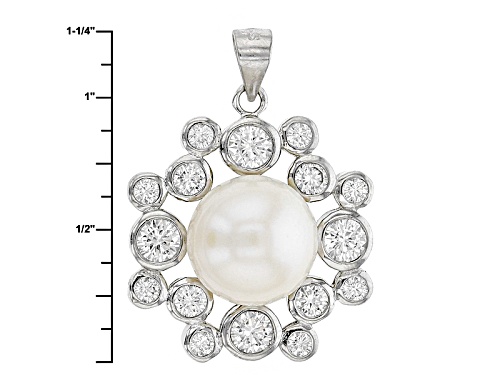 11-12mm White Culture Freshwater Pearl With 4.32ctw Bella Luce® Rhodium Over Silver Pendant