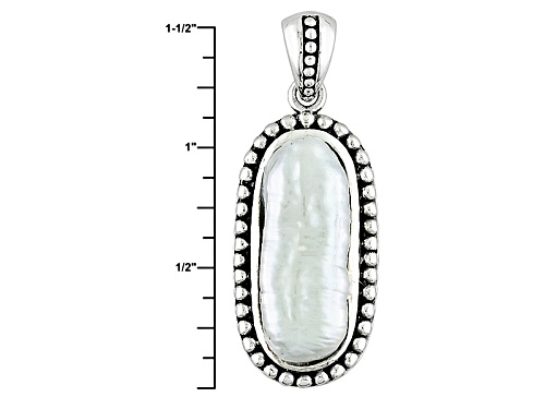 8x28mm Gray Cultured Freshwater Pearl Rhodium Over Sterling Silver Bead Design Pendant