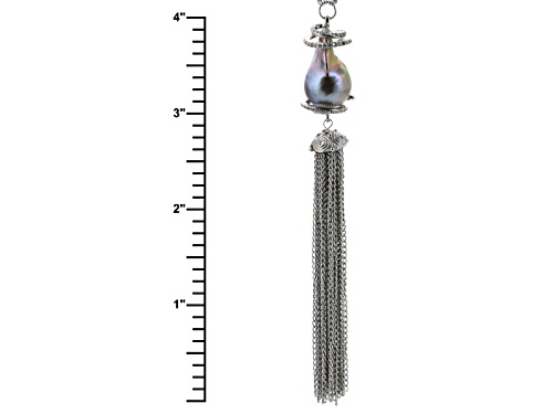 13-14mm Gray Cultured Freshwater Pearl With Bella Luce® Rhodium Over Silver Tassel Necklace - Size 32