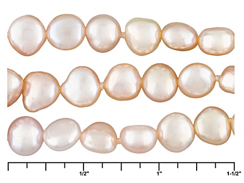 7-8mm Natural Pink Cultured Freshwater Pearl Rhodium Over Sterling Silver Multi-Strand Bracelet - Size 7.5