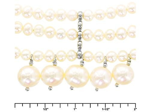 5-9.5mm Cultured Freshwater Pearl Rhodium Over Sterling Silver 18 Inch Necklace With 2 Inch Extender - Size 18