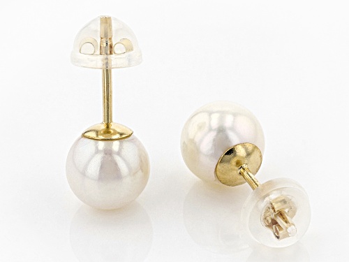6-7mm White Cultured Japanese Akoya Pearl 14k Yellow Gold Stud Earrings